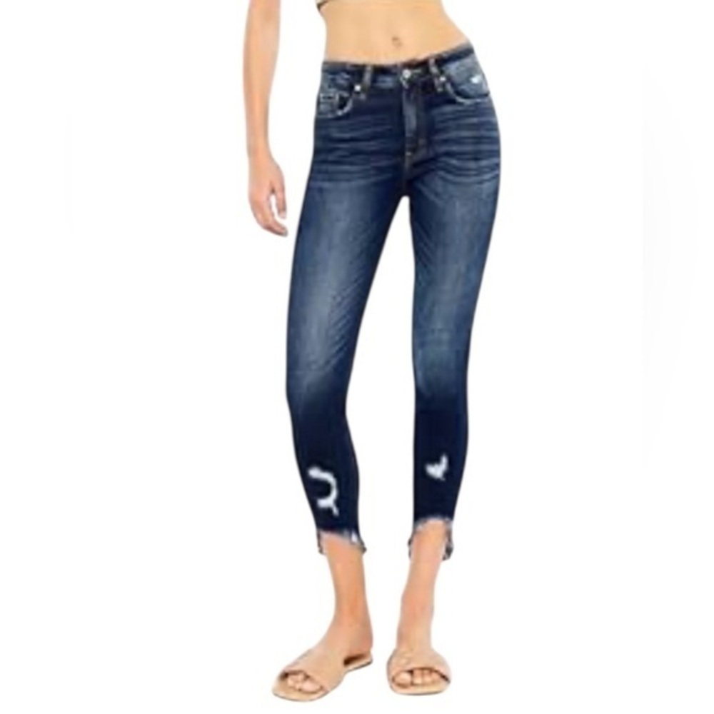 KanCan Dark Wash Distressed Cropped Skinny Jeans